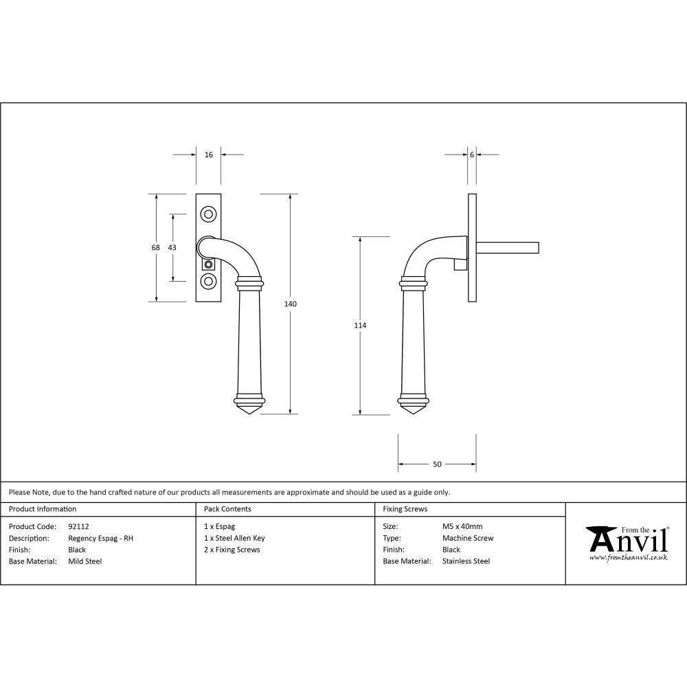 This is an image showing From The Anvil - Black Regency Espag - RH available from T.H Wiggans Architectural Ironmongery in Kendal, quick delivery and discounted prices
