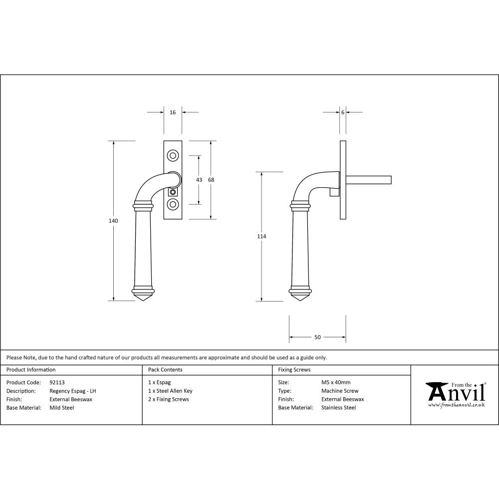 This is an image showing From The Anvil - External Beeswax Regency Espag - LH available from T.H Wiggans Architectural Ironmongery in Kendal, quick delivery and discounted prices