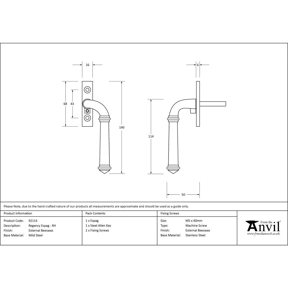 This is an image showing From The Anvil - External Beeswax Regency Espag - RH available from T.H Wiggans Architectural Ironmongery in Kendal, quick delivery and discounted prices