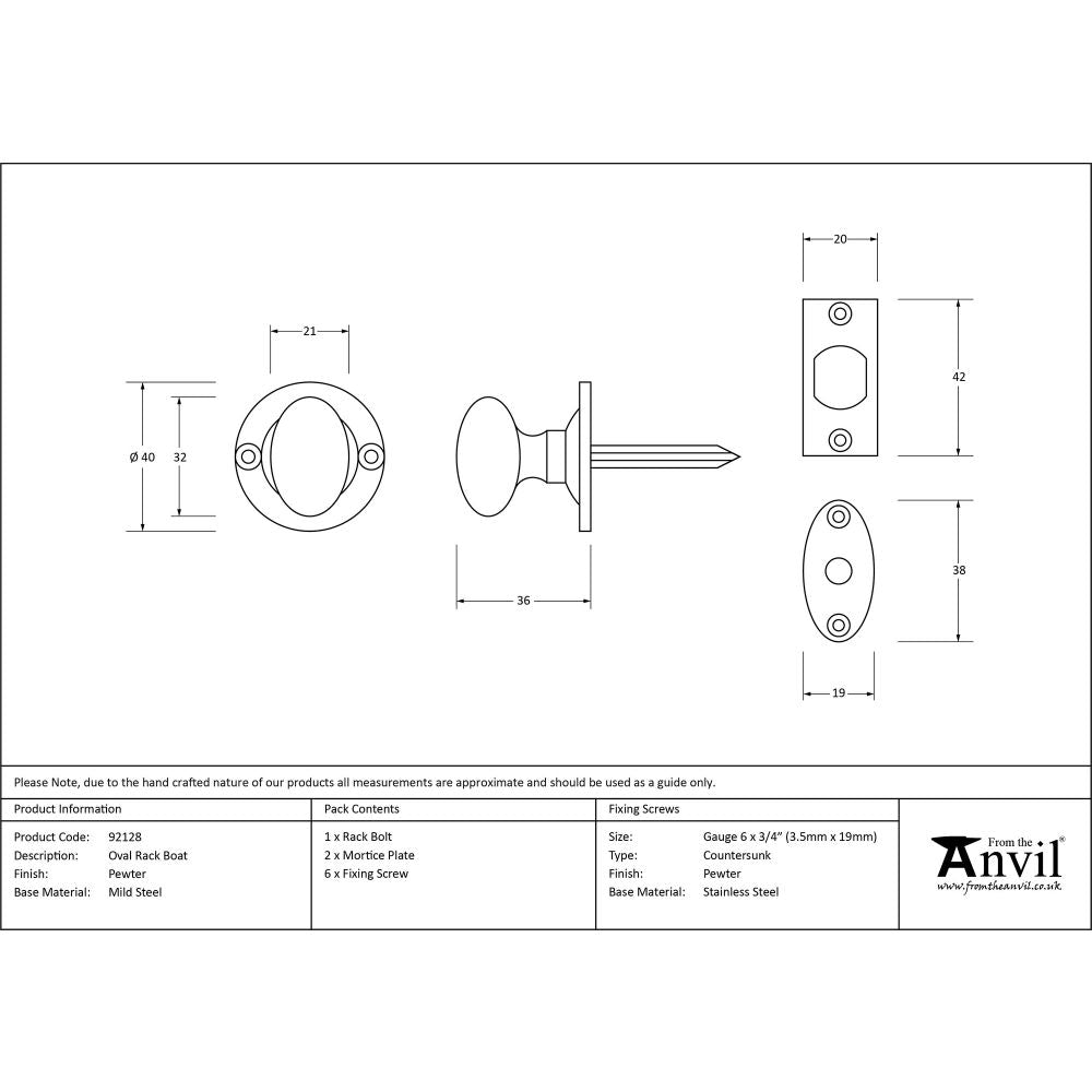 This is an image showing From The Anvil - Pewter Oval Rack Bolt available from T.H Wiggans Architectural Ironmongery in Kendal, quick delivery and discounted prices