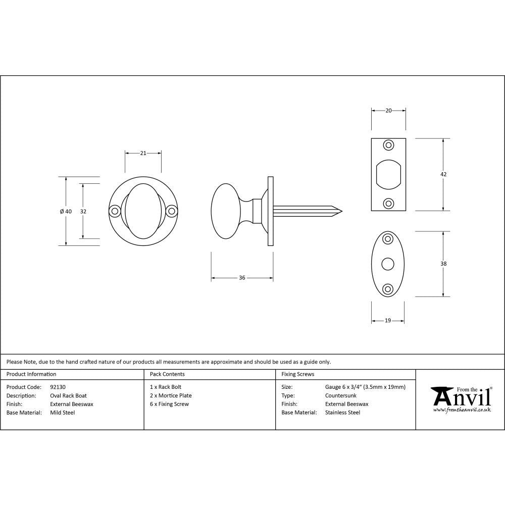 This is an image showing From The Anvil - External Beeswax Oval Rack Bolt available from T.H Wiggans Architectural Ironmongery in Kendal, quick delivery and discounted prices