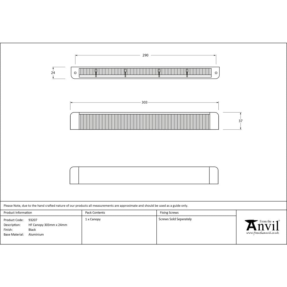 This is an image showing From The Anvil - Black HF Canopy 303mm x 24mm available from T.H Wiggans Architectural Ironmongery in Kendal, quick delivery and discounted prices