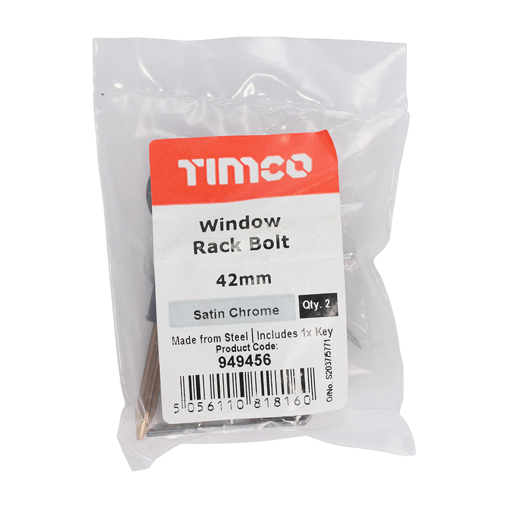 This is an image showing TIMCO Window Rack Bolts - Satin Chrome - 42mm - 2 Pieces Bag available from T.H Wiggans Ironmongery in Kendal, quick delivery at discounted prices.