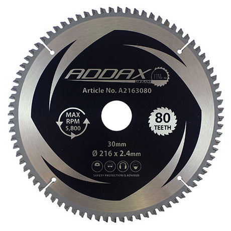 This is an image showing TIMCO -5° Circular Saw Blade - 216 x 30 x 80T - 1 Each Clamshell available from T.H Wiggans Ironmongery in Kendal, quick delivery at discounted prices.