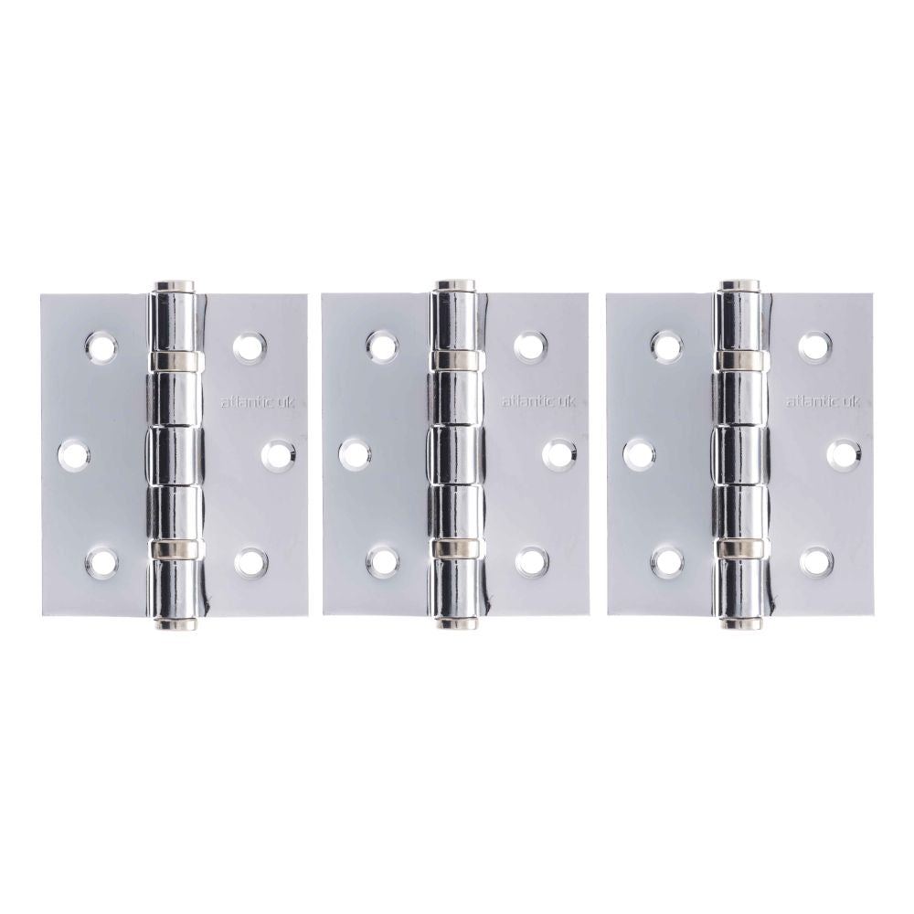 This is an image of Atlantic Ball Bearing Hinges 3" x 2.5" x 2.5mm set of 3 - Polished Chrome available to order from T.H Wiggans Architectural Ironmongery in Kendal