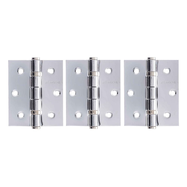 This is an image of Atlantic Ball Bearing Hinges 3" x 2.5" x 2.5mm set of 3 - Polished Chrome available to order from T.H Wiggans Architectural Ironmongery in Kendal