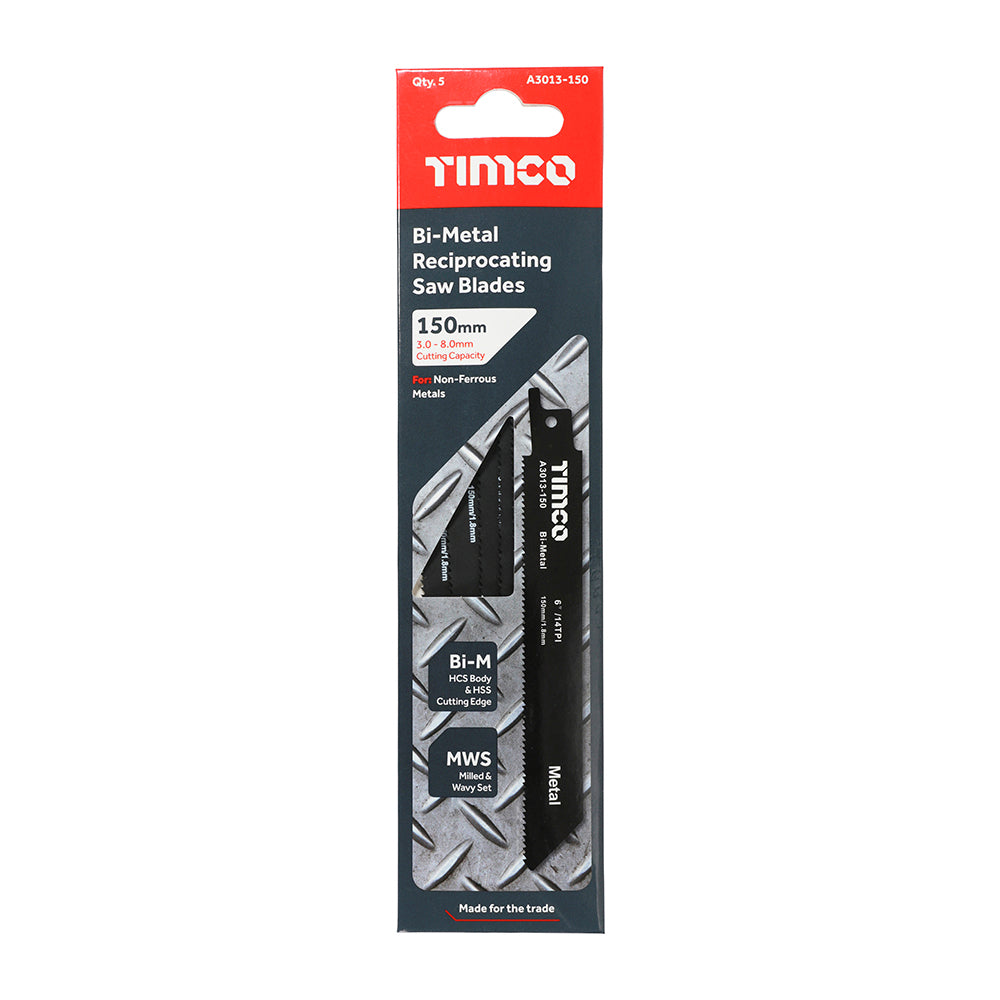 This is an image showing TIMCO Reciprocating Saw Blades - Metal Cutting - Bi-Metal - S922BF - 5 Pieces Pack available from T.H Wiggans Ironmongery in Kendal, quick delivery at discounted prices.
