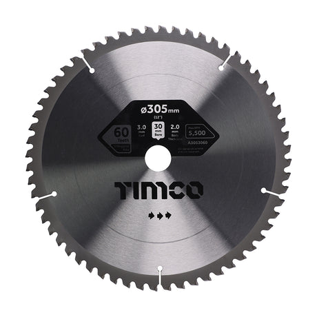 This is an image showing TIMCO -5° Circular Saw Blade - 305 x 30 x 60T - 1 Each Clamshell available from T.H Wiggans Ironmongery in Kendal, quick delivery at discounted prices.