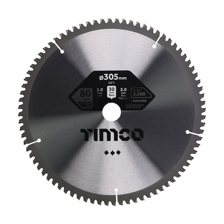 This is an image showing TIMCO -5° Circular Saw Blade - 305 x 30 x 80T - 1 Each Clamshell available from T.H Wiggans Ironmongery in Kendal, quick delivery at discounted prices.