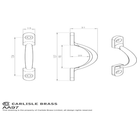 This image is a line drwaing of a Carlisle Brass - Sash Handle - Satin Chrome available to order from T.H Wiggans Architectural Ironmongery in Kendal in Kendal