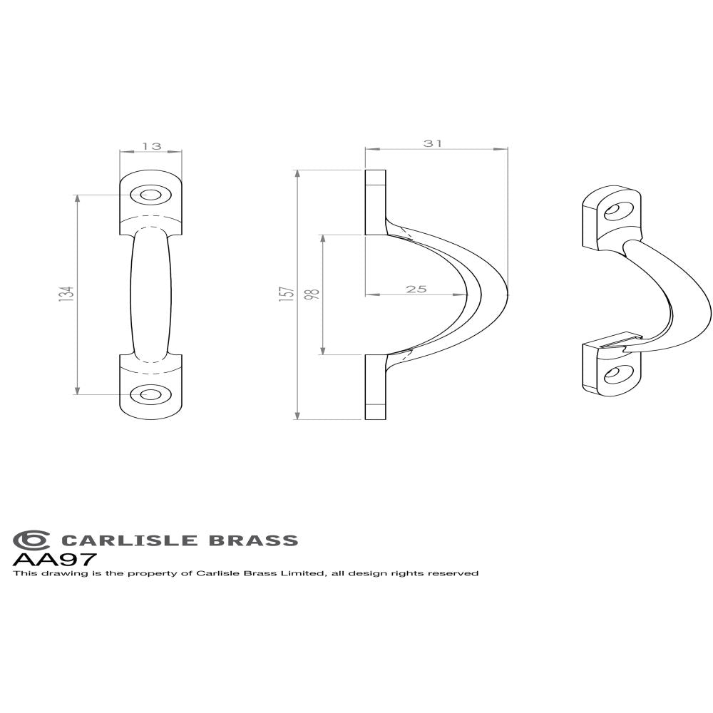 This image is a line drwaing of a Carlisle Brass - Sash Handle - Satin Chrome available to order from T.H Wiggans Architectural Ironmongery in Kendal in Kendal