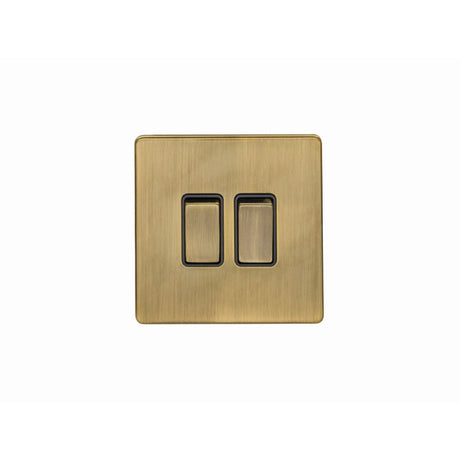 This is an image showing Eurolite Concealed 3mm 2 Gang Switch - Antique Brass (With Black Trim) ab2swb available to order from T.H. Wiggans Ironmongery in Kendal, quick delivery and discounted prices.