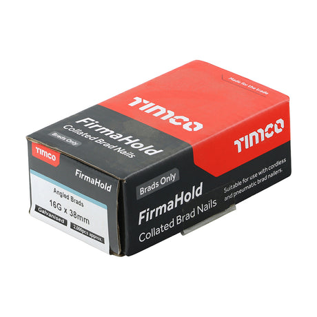 This is an image showing TIMCO FirmaHold Collated Brad Nails - 16 Gauge - Angled - Galvanised - 16g x 38 - 2000 Pieces Box available from T.H Wiggans Ironmongery in Kendal, quick delivery at discounted prices.