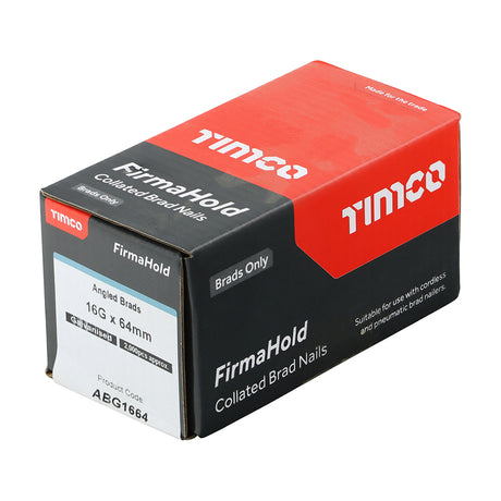 This is an image showing TIMCO FirmaHold Collated Brad Nails - 16 Gauge - Angled - Galvanised - 16g x 64 - 2000 Pieces Box available from T.H Wiggans Ironmongery in Kendal, quick delivery at discounted prices.