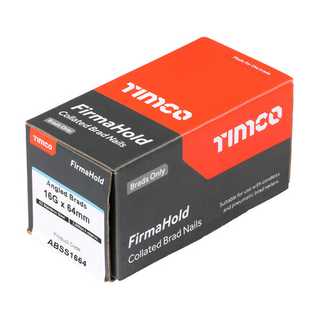 This is an image showing TIMCO FirmaHold Collated Brad Nails - 16 Gauge - Angled - A2 Stainless Steel - 16g x 64 - 2000 Pieces Box available from T.H Wiggans Ironmongery in Kendal, quick delivery at discounted prices.