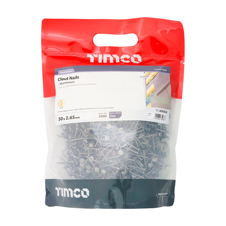 This is an image showing TIMCO Clout Nails - Aluminium - 30 x 2.65 - 1 Kilograms TIMbag available from T.H Wiggans Ironmongery in Kendal, quick delivery at discounted prices.