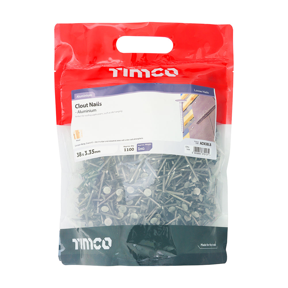This is an image showing TIMCO Clout Nails - Aluminium - 38 x 3.35 - 1 Kilograms TIMbag available from T.H Wiggans Ironmongery in Kendal, quick delivery at discounted prices.