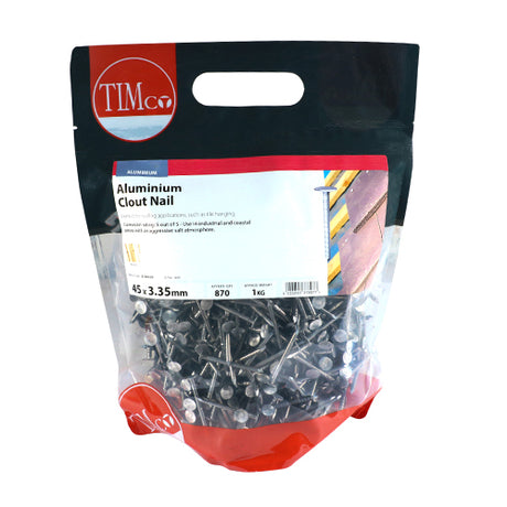 This is an image showing TIMCO Clout Nails - Aluminium - 45 x 3.35 - 1 Kilograms TIMbag available from T.H Wiggans Ironmongery in Kendal, quick delivery at discounted prices.