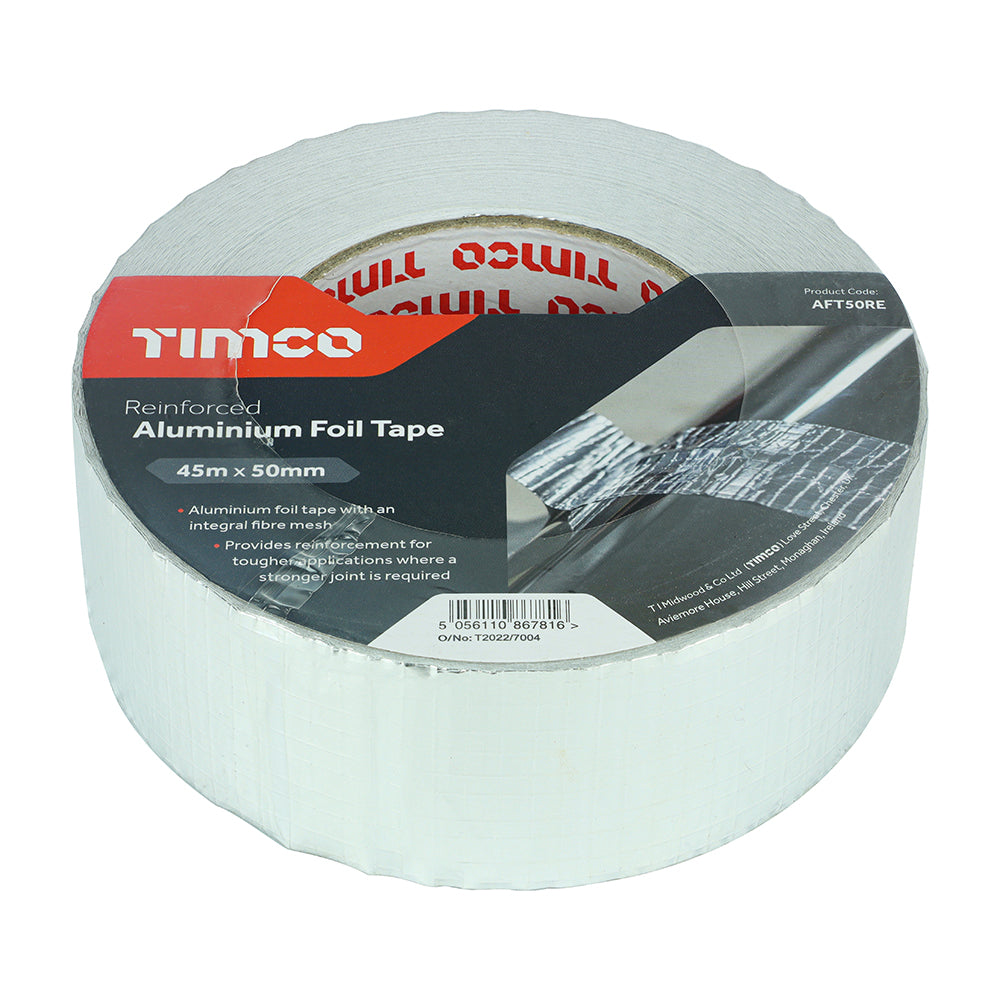 This is an image showing TIMCO Reinforced Aluminium Foil Tape - 45m x 50mm - 1 Each Roll available from T.H Wiggans Ironmongery in Kendal, quick delivery at discounted prices.