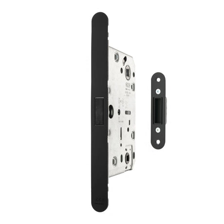 This is an image of AGB Revolution XT Magnetic Bathroom Lock 60mm backset - Matt Black available to order from T.H Wiggans Architectural Ironmongery in Kendal.