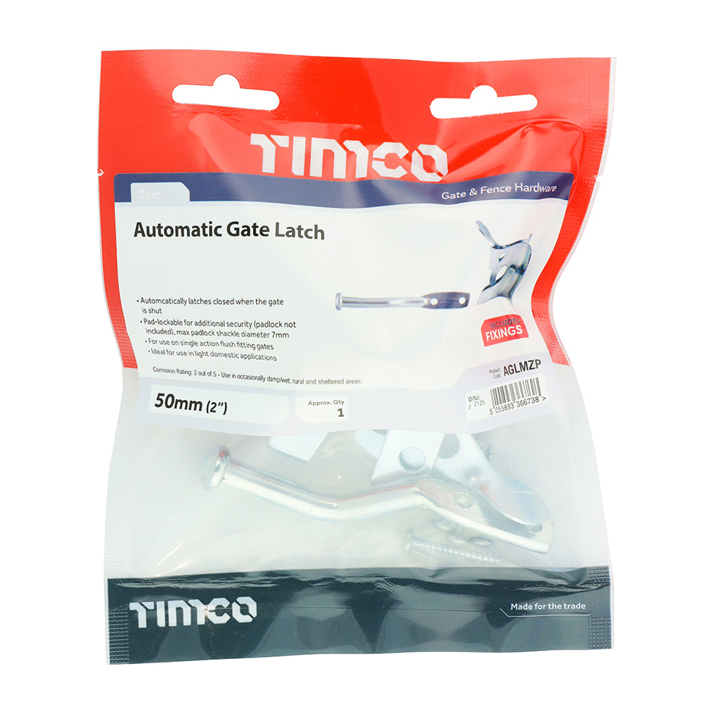 This is an image showing TIMCO Automatic Gate Latch - Zinc - 2" - 1 Each TIMbag available from T.H Wiggans Ironmongery in Kendal, quick delivery at discounted prices.