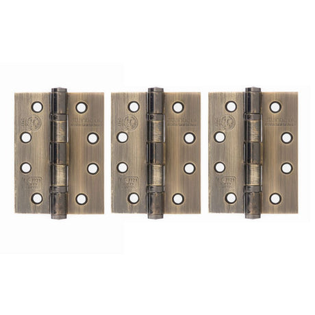 This is an image of Atlantic Ball Bearing Hinges Grade 13 Fire Rated 4" x 3" x 3mm set of 3 - Antiqu available to order from T.H Wiggans Architectural Ironmongery in Kendal