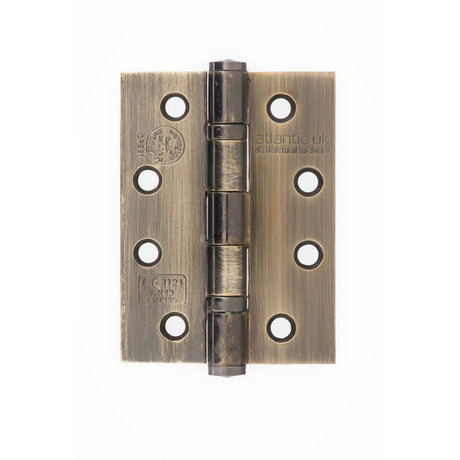 This is an image of Atlantic Ball Bearing Hinges Grade 13 Fire Rated 4" x 3" x 3mm - Antique Brass available to order from T.H Wiggans Architectural Ironmongery in Kendal