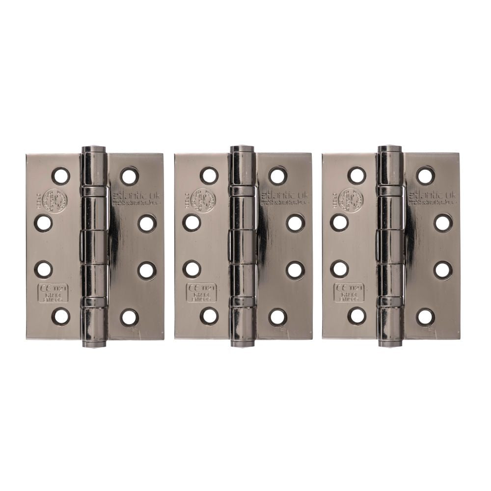 This is an image of Atlantic Ball Bearing Hinges Grade 13 Fire Rated 4" x 3" x 3mm set of 3 - Black available to order from T.H Wiggans Architectural Ironmongery in Kendal