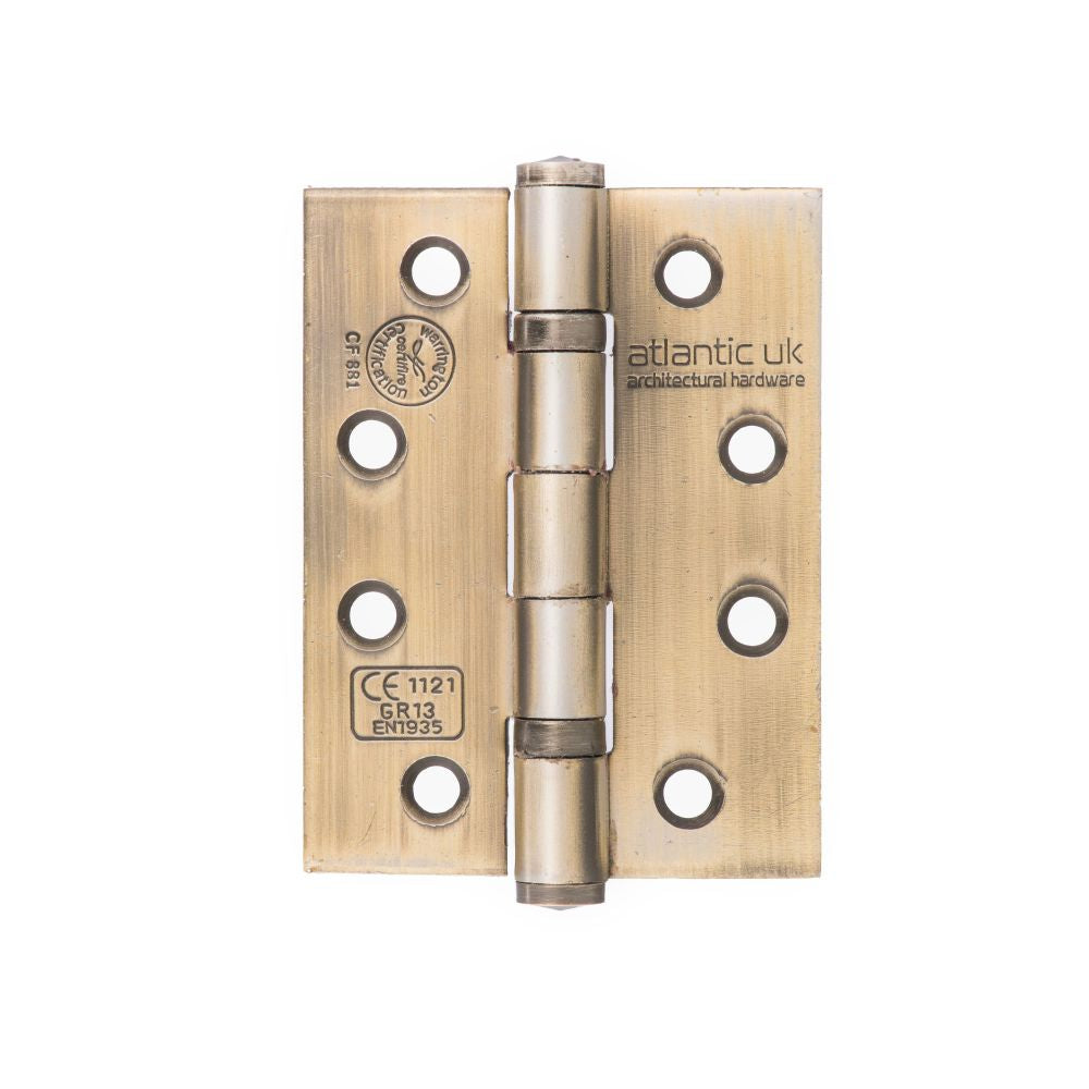 This is an image of Atlantic Ball Bearing Hinges Grade 13 Fire Rated 4" x 3" x 3mm - Matt Antique Br available to order from T.H Wiggans Architectural Ironmongery in Kendal