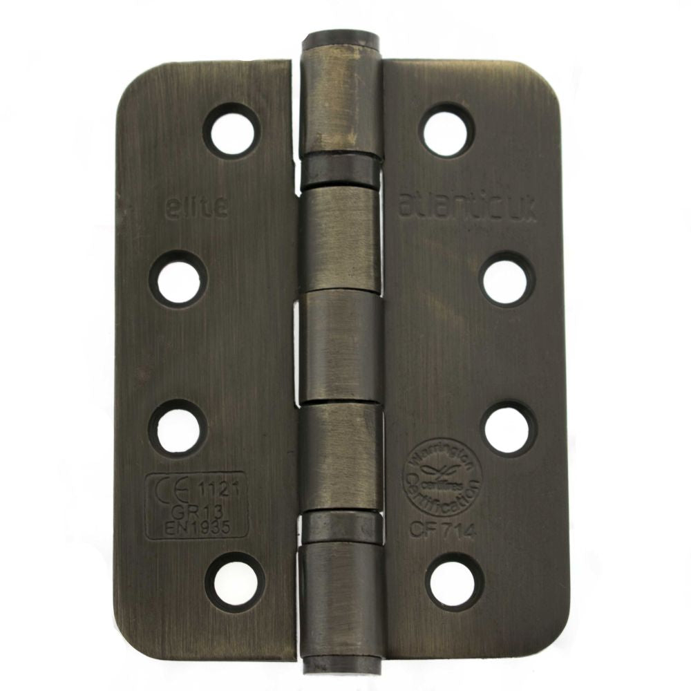 This is an image of Atlantic Radius Corner Ball Bearing Hinges 4" X 3" X 3mm - Urban Bronze available to order from T.H Wiggans Architectural Ironmongery in Kendal.