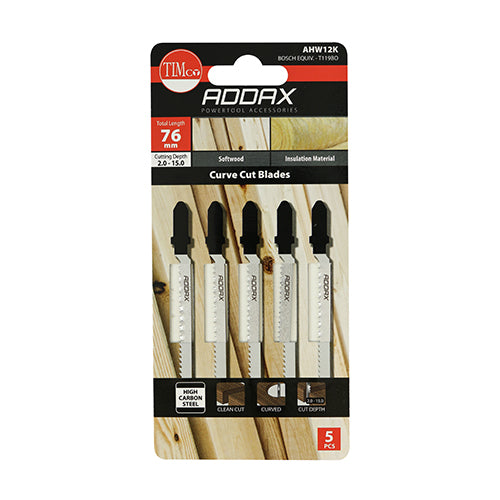 This is an image showing TIMCO Jigsaw Blades - Wood Cutting - HCS Blades - T119BO - 5 Pieces Pack available from T.H Wiggans Ironmongery in Kendal, quick delivery at discounted prices.