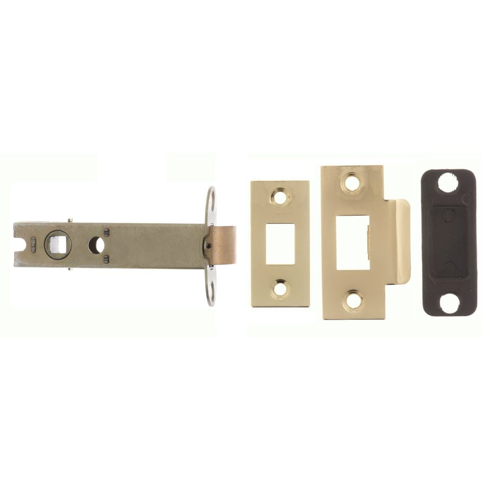 This is an image of Atlantic Heavy Duty Bolt Through Tubular Latch 4" - Polished Brass available to order from T.H Wiggans Architectural Ironmongery in Kendal.