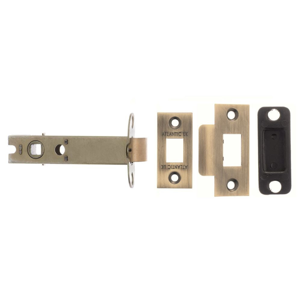 This is an image of Atlantic Heavy Duty Bolt Through Tubular Latch 4" - Matt Antique Brass available to order from T.H Wiggans Architectural Ironmongery in Kendal.