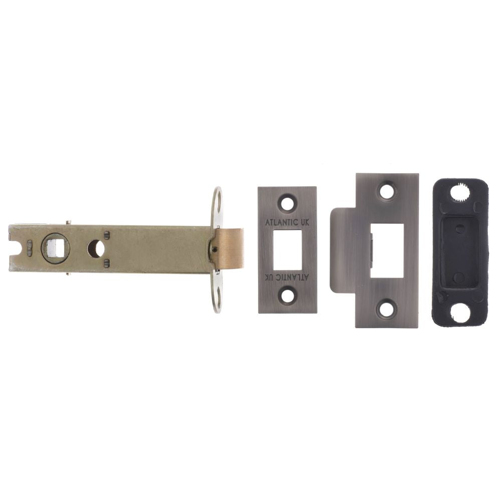 This is an image of Atlantic Heavy Duty Bolt Through Tubular Latch 4" - Matt Gun Metal available to order from T.H Wiggans Architectural Ironmongery in Kendal.