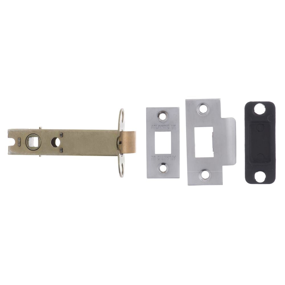 This is an image of Atlantic Heavy Duty Bolt Through Tubular Latch 4" - Satin Chrome available to order from T.H Wiggans Architectural Ironmongery in Kendal.
