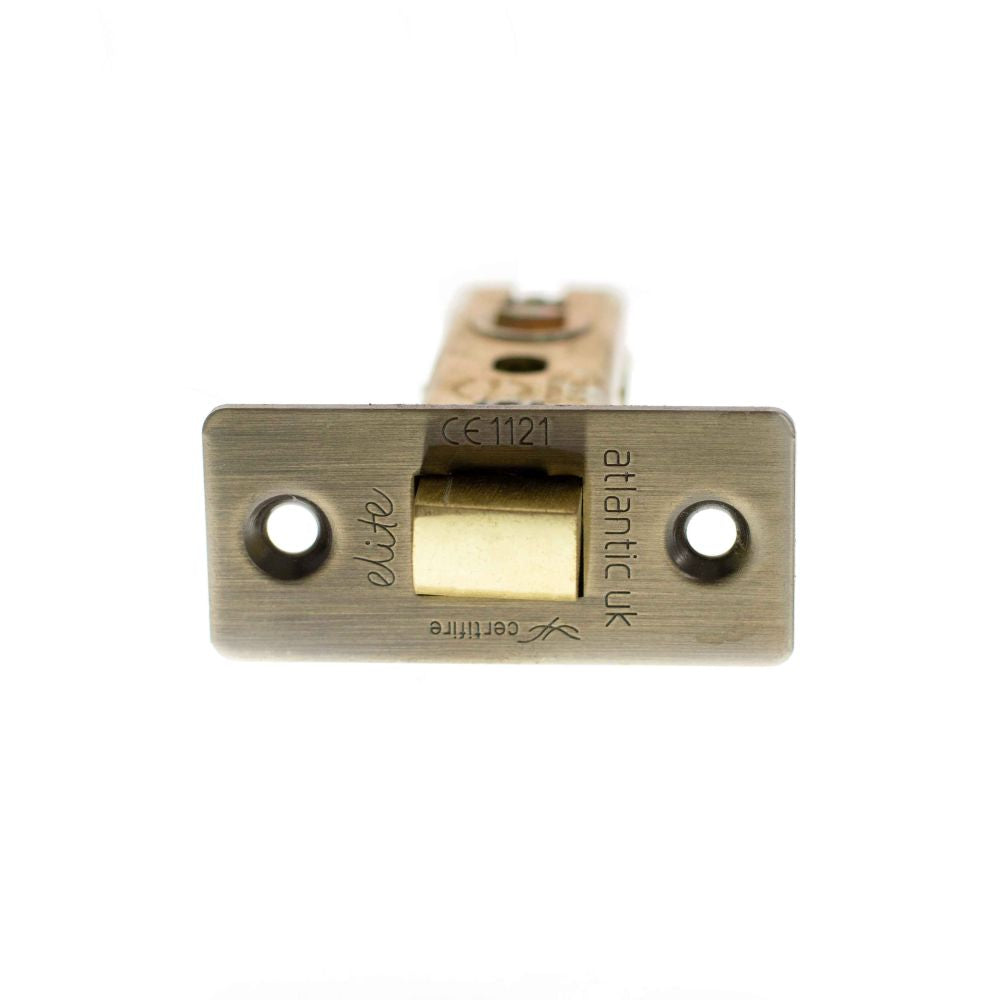 This is an image of Atlantic Fire-Rated CE Marked Bolt Through Tubular Latch 3" - Antique Brass available to order from T.H Wiggans Architectural Ironmongery in Kendal.