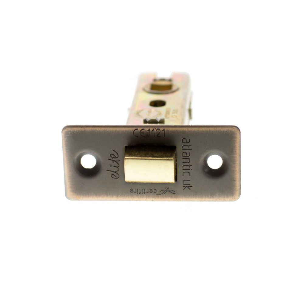 This is an image of Atlantic Fire-Rated CE Marked Bolt Through Tubular Latch 3" - Antique Copper available to order from T.H Wiggans Architectural Ironmongery in Kendal.