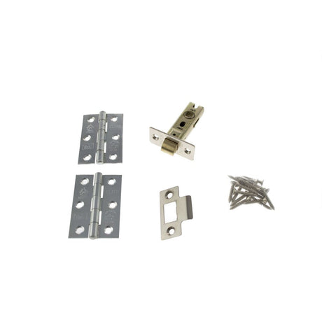 This is an image of Atlantic Latch Pack [CE] 2.5" (Latch x1) + 3"x2" (Hinge x2) - Polished Nickel available to order from T.H Wiggans Architectural Ironmongery in Kendal, quick delivery and discounted prices.