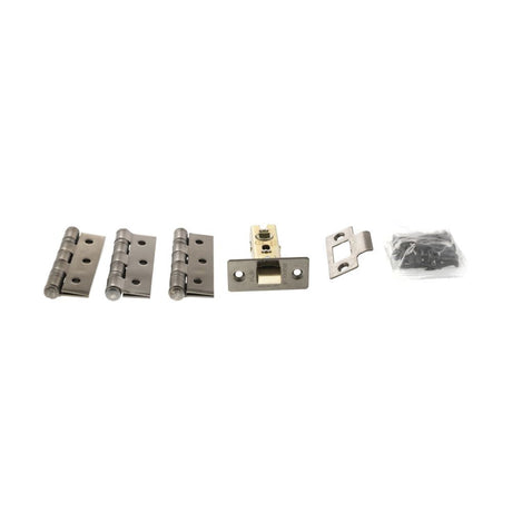 This is an image of Atlantic Latch Pack [CE] 2.5" (Latch x1) + 3"x2" (Hinge x3) - Black Nickel available to order from T.H Wiggans Architectural Ironmongery in Kendal, quick delivery and discounted prices.