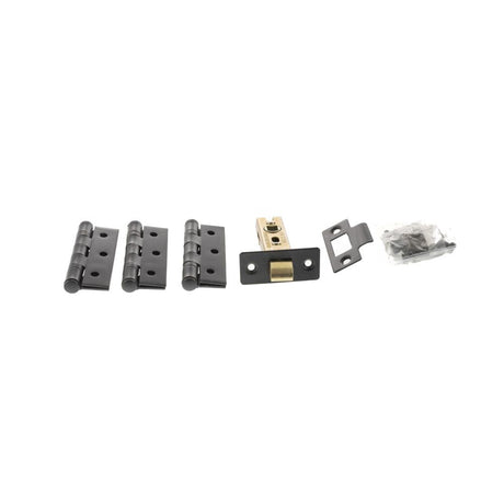 This is an image of Atlantic Latch Pack [CE] 2.5" (Latch x1) + 3"x2" (Hinge x3) - Matt Black available to order from T.H Wiggans Architectural Ironmongery in Kendal, quick delivery and discounted prices.
