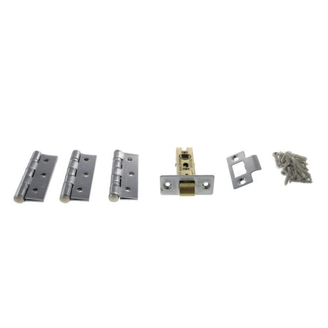 This is an image of Atlantic Latch Pack [CE] 2.5" (Latch x1) + 3"x2" (Hinge x3) - Polished Chrome available to order from T.H Wiggans Architectural Ironmongery in Kendal, quick delivery and discounted prices.
