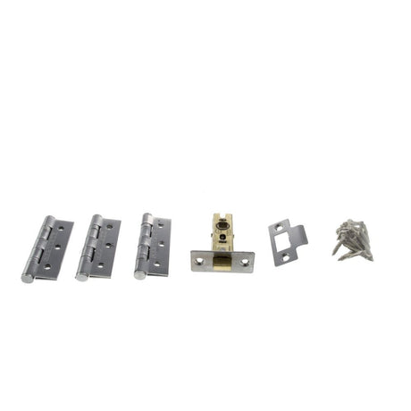 This is an image of Atlantic Latch Pack [CE] 2.5" (Latch x1) + 3"x2" (Hinge x3) - Satin Chrome available to order from T.H Wiggans Architectural Ironmongery in Kendal, quick delivery and discounted prices.