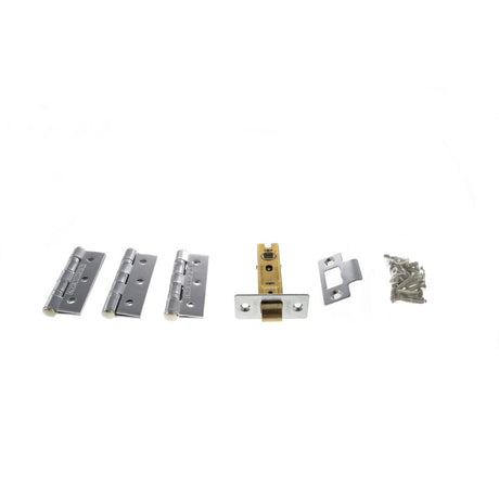 This is an image of Atlantic Latch Pack [CE] 3" (Latch x1) + 3"x2" (Hinge x3) - Polished Chrome available to order from T.H Wiggans Architectural Ironmongery in Kendal, quick delivery and discounted prices.