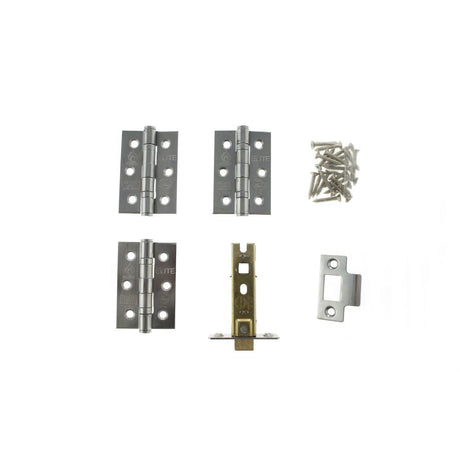 This is an image of Atlantic Latch Pack [CE] 3" (Latch x1) + 3"x2" (Hinge x3) - Satin Chrome available to order from T.H Wiggans Architectural Ironmongery in Kendal, quick delivery and discounted prices.