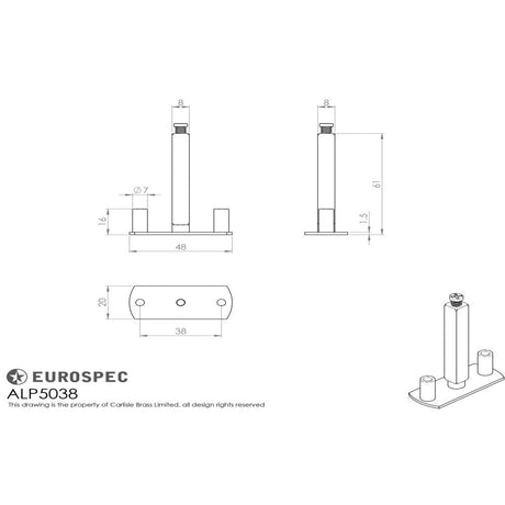 This image is a line drwaing of a Eurospec - 1/2 Set Fixing Plate for bolt through furniture available to order from T.H Wiggans Architectural Ironmongery in Kendal