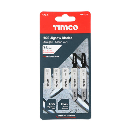 This is an image showing TIMCO Jigsaw Blades - Metal Cutting - HSS Blades - T118G - 5 Pieces Pack available from T.H Wiggans Ironmongery in Kendal, quick delivery at discounted prices.