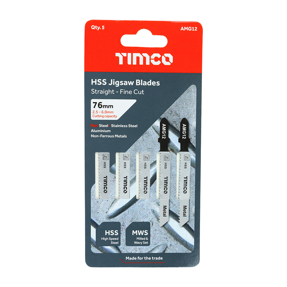 This is an image showing TIMCO Jigsaw Blades - Metal Cutting - HSS Blades - T118B - 5 Pieces Pack available from T.H Wiggans Ironmongery in Kendal, quick delivery at discounted prices.