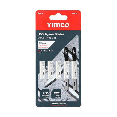 This is an image showing TIMCO Jigsaw Blades - Metal Cutting - HSS Blades - T218A - 5 Pieces Pack available from T.H Wiggans Ironmongery in Kendal, quick delivery at discounted prices.