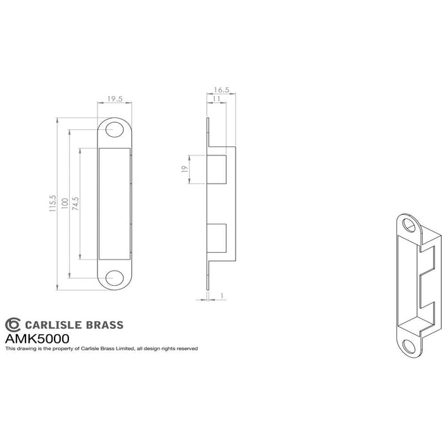 This image is a line drwaing of a Eurospec - Metal Box Keep to Suit Contact Easi T Lock available to order from T.H Wiggans Architectural Ironmongery in Kendal