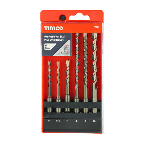 This is an image showing TIMCO Professional SDS Plus Drill Bit Set - 6pcs - 6 Pieces Case available from T.H Wiggans Ironmongery in Kendal, quick delivery at discounted prices.